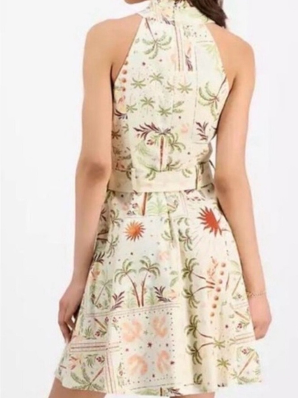 RACHEL Rachel Roy Cream Halter Palm-Print Belted Mini Dress - Picture 2 of 3